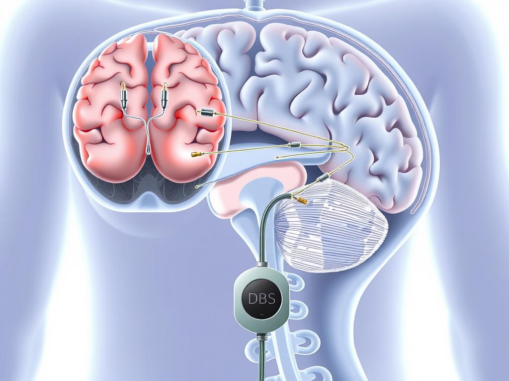 Diagram showing deep brain stimulation electrode placement for potential dementia reversal treatment