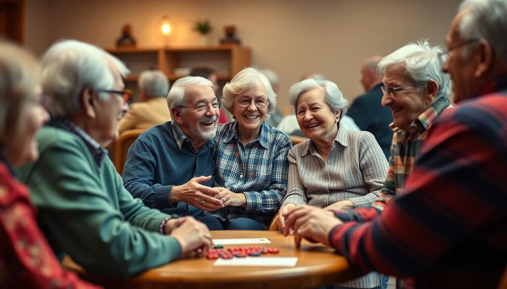 Group of seniors socializing, demonstrating the importance of social connections for cognitive health and dementia reversal